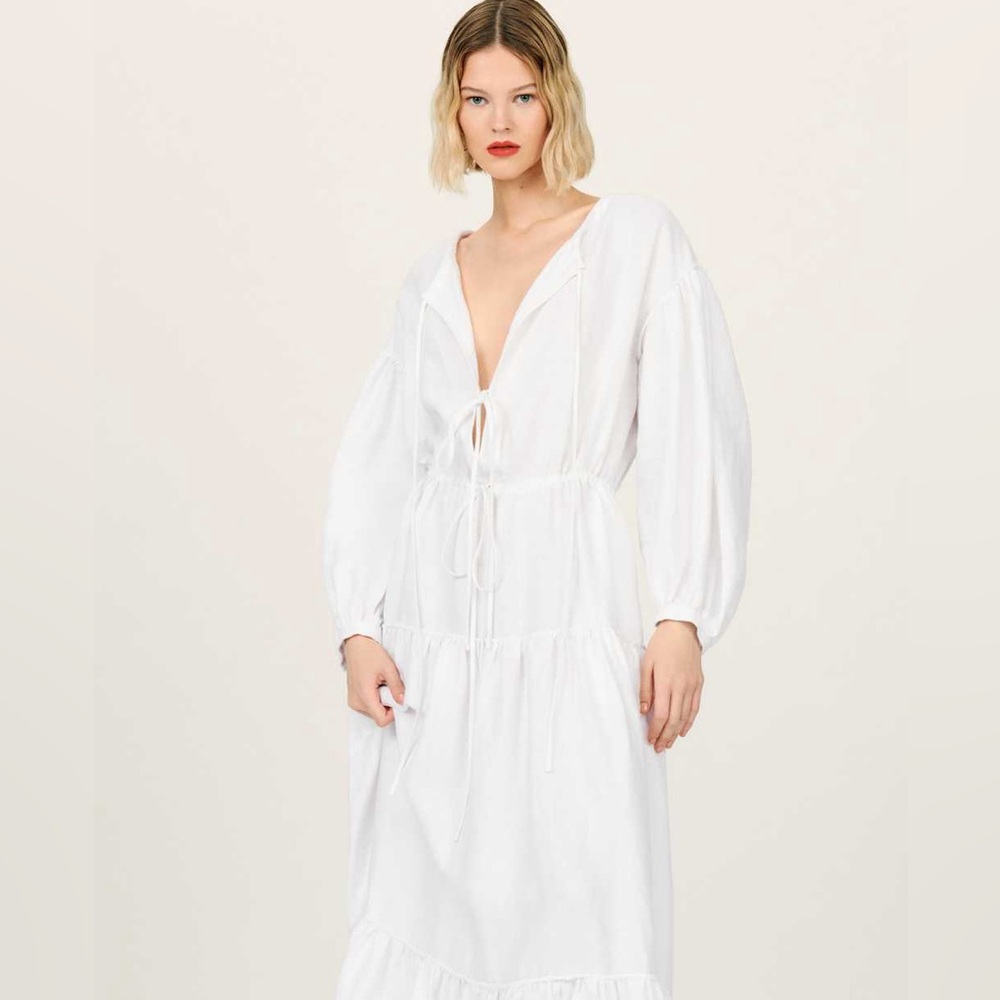 Reformation The Collection Cambridge Linen Dress in White NEW